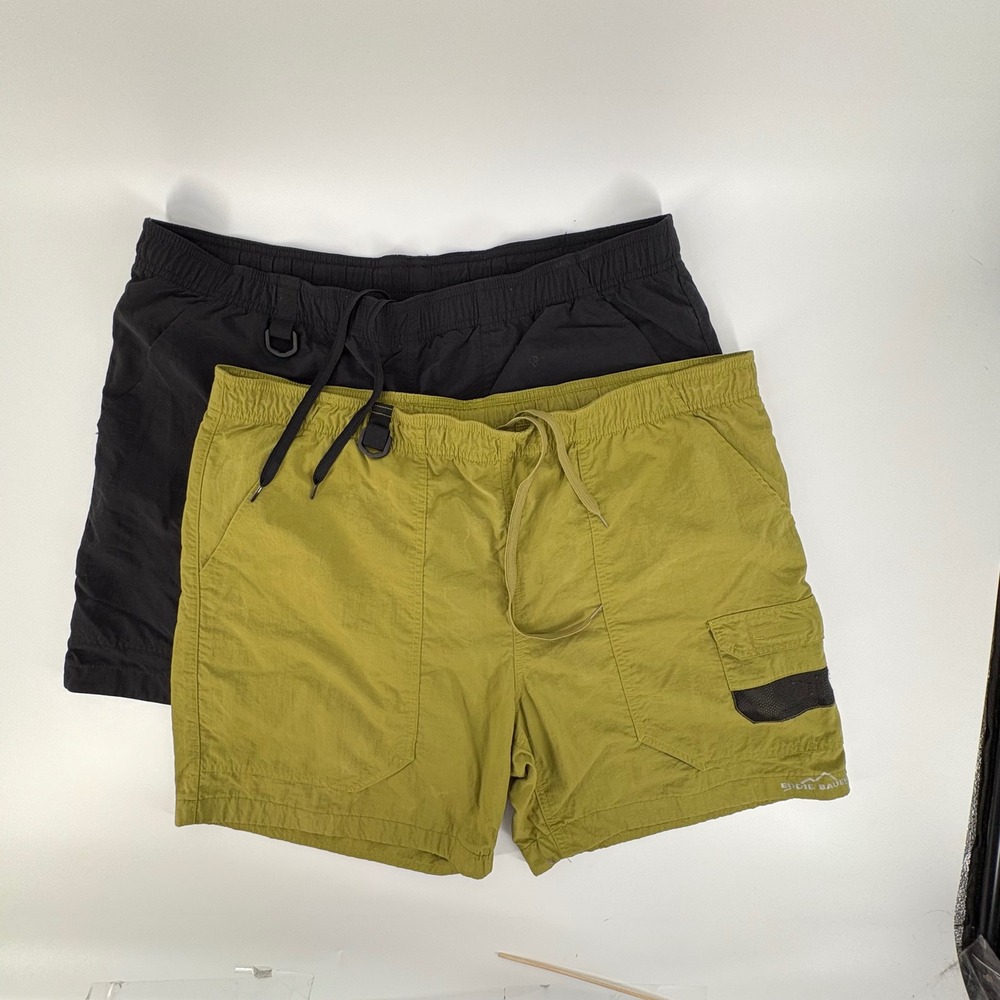 Eddie Bauer Swim Trunks Mens XL Black Olive Green 2 Pack Mesh Lined Cargo Pkts